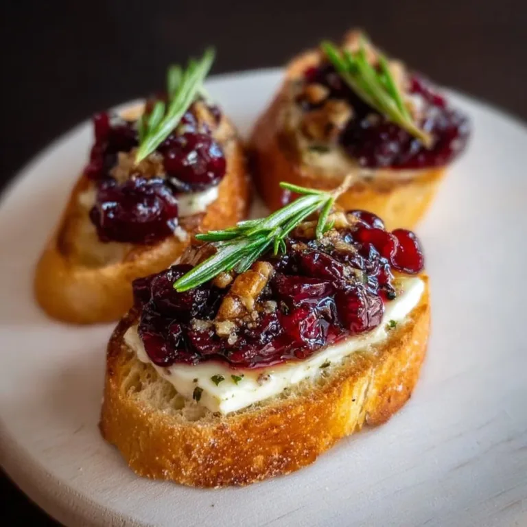 Quick Cranberry Brie Crostini with fresh cranberries and melted brie cheese