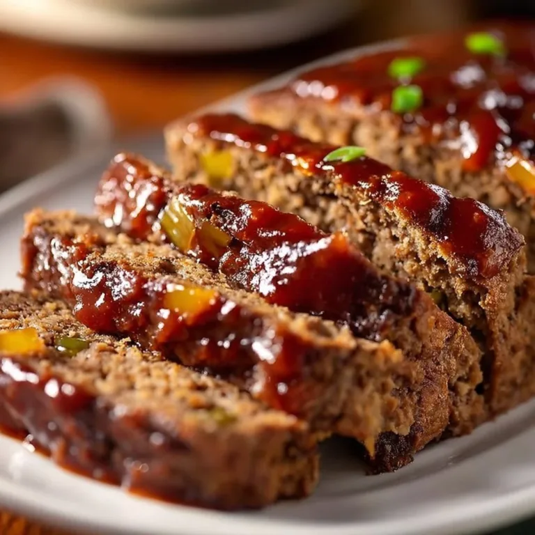 Savory bison meat loaf served with vegetables on a plate.