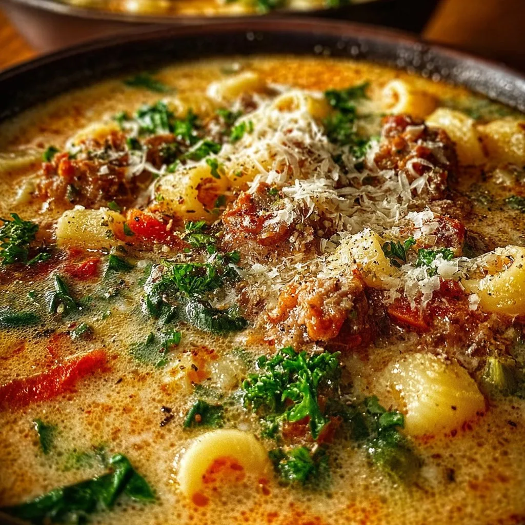 Creamy Parmesan Italian Sausage Ditalini Soup