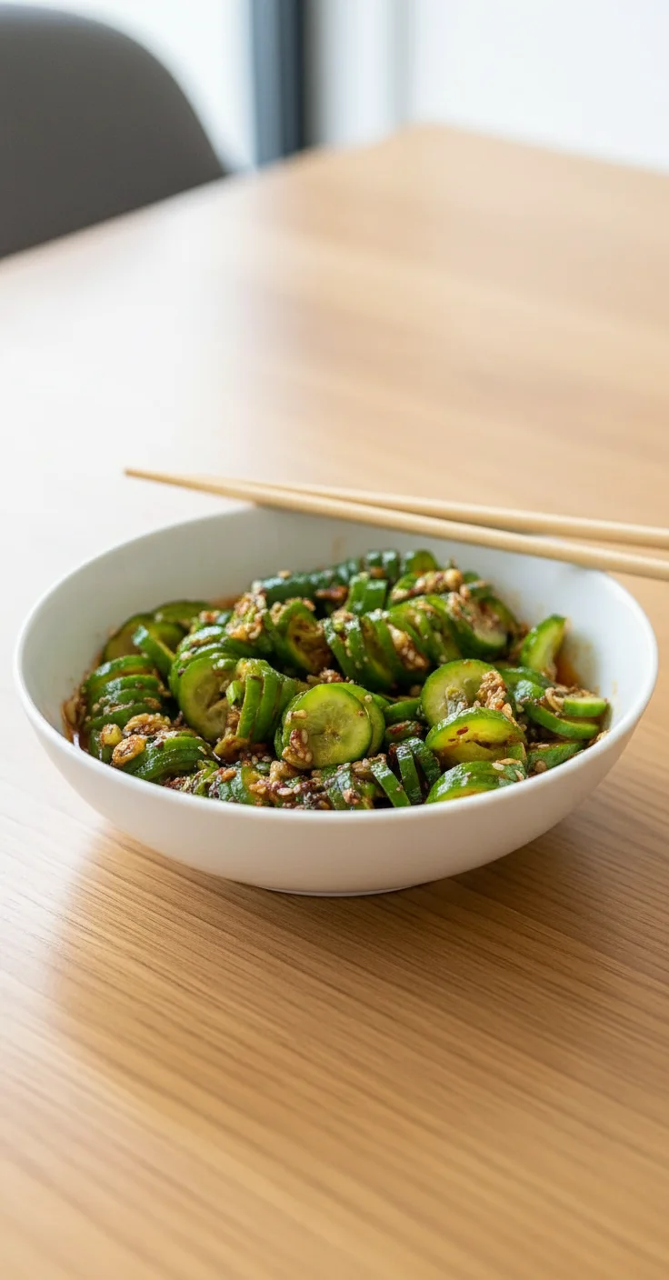 Korean Cucumber Salad with vibrant vegetables and spices in a bowl