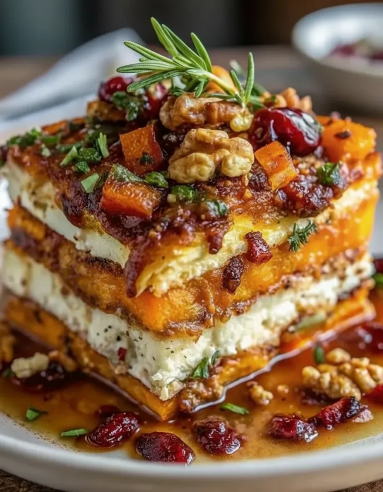 Layered sweet potato lasagna with butternut squash and carrots