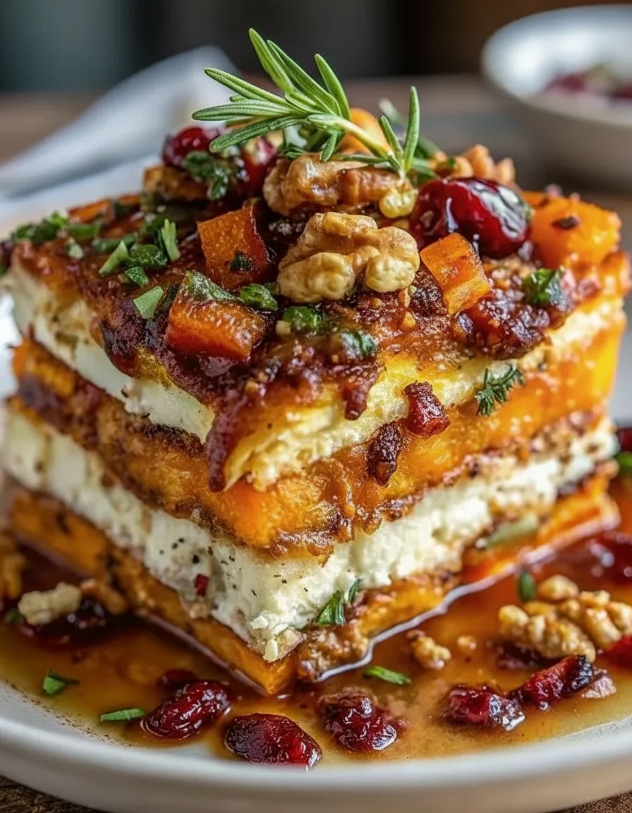 Layered sweet potato lasagna with butternut squash and carrots