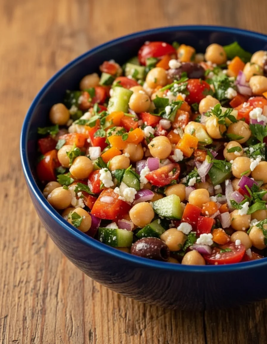 Colorful Mediterranean Chickpea Salad with vegetables and herbs