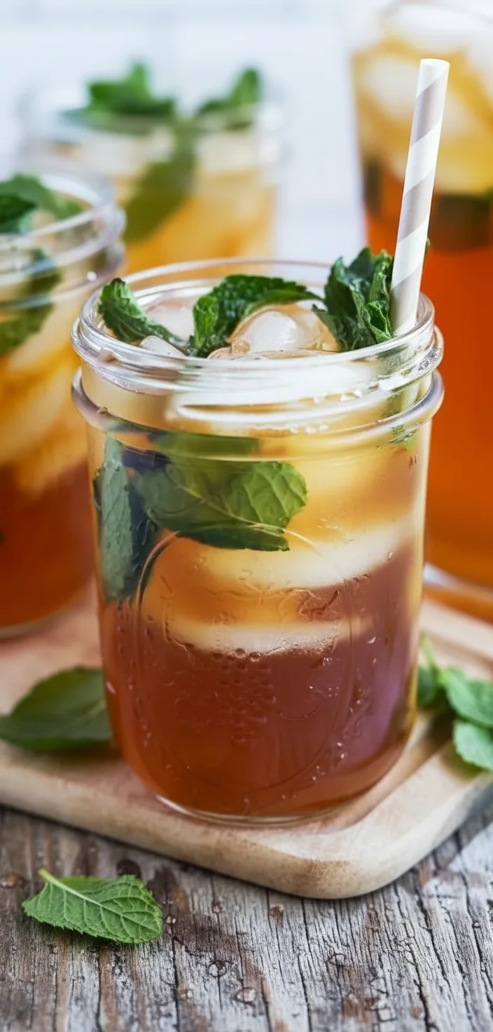 Glass of honey mint iced tea garnished with fresh mint leaves