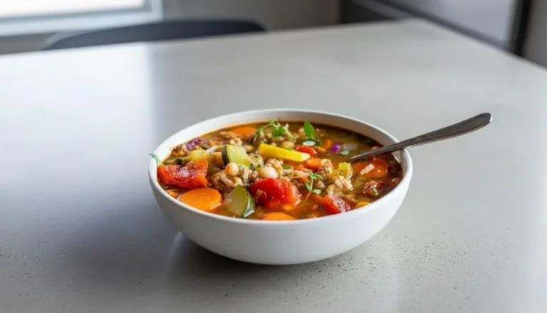 Delicious bowl of Turkey Vegetable Soup with fresh ingredients